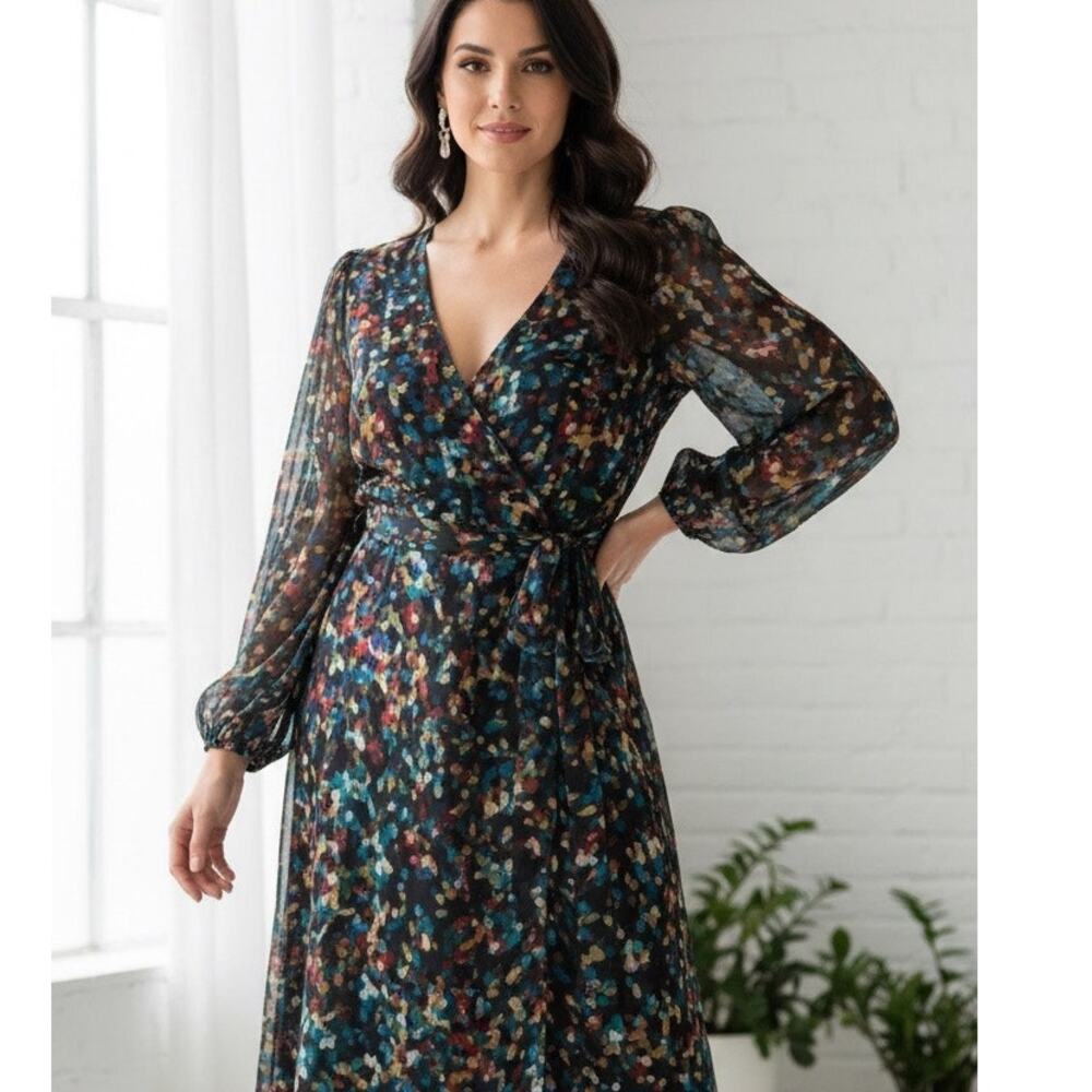 NWT Maree Pour Toi silk burnout wrap dress